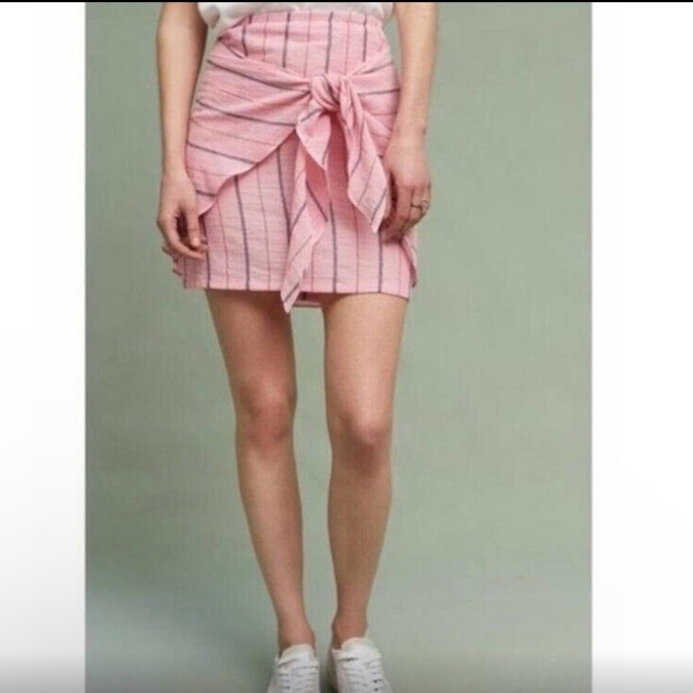 Anthropologie Holding Horses Pink Striped Tie Front Mini Skirt Medium